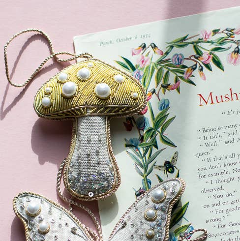 Handmade Toadstool Christmas Holiday Decoration Irish Linen