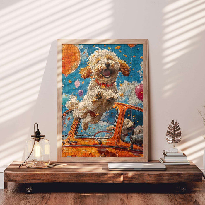 Happy Dog Jumping Out of Car Jigsaw Puzzle