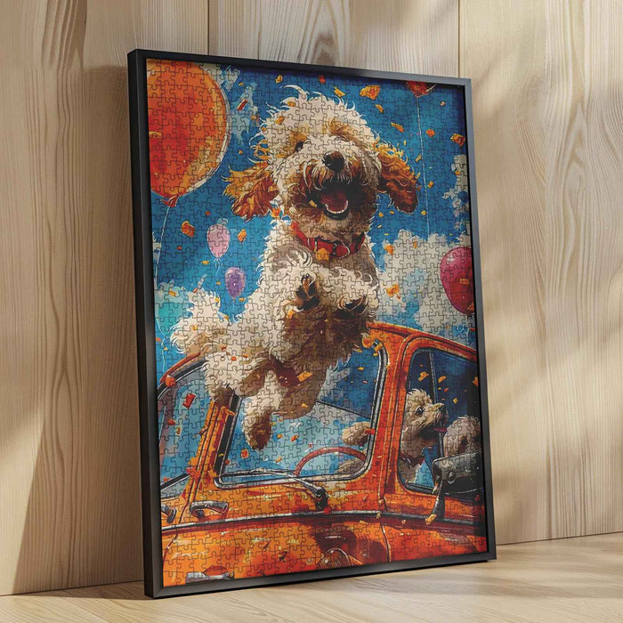Happy Dog Jumping Out of Car Jigsaw Puzzle