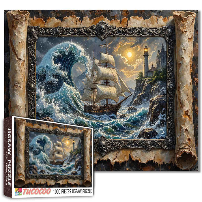 Haunted Ghost Wave Pirate Ship Lighthouse Jigsaw Puzzle