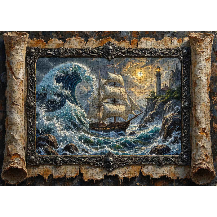 Haunted Ghost Wave Pirate Ship Lighthouse Jigsaw Puzzle
