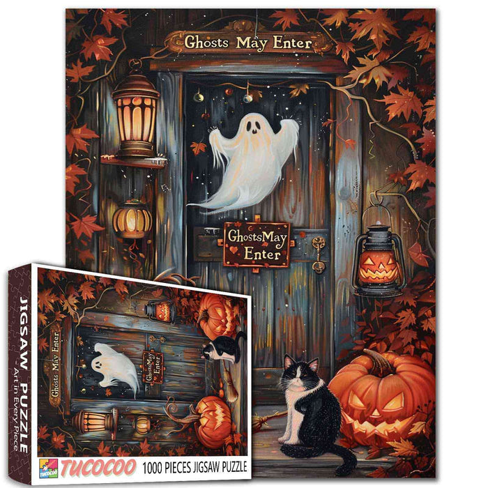 Haunted Porch Ghost Cat Jigsaw Puzzle