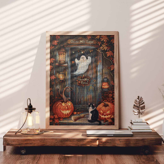 Haunted Porch Ghost Cat Jigsaw Puzzle
