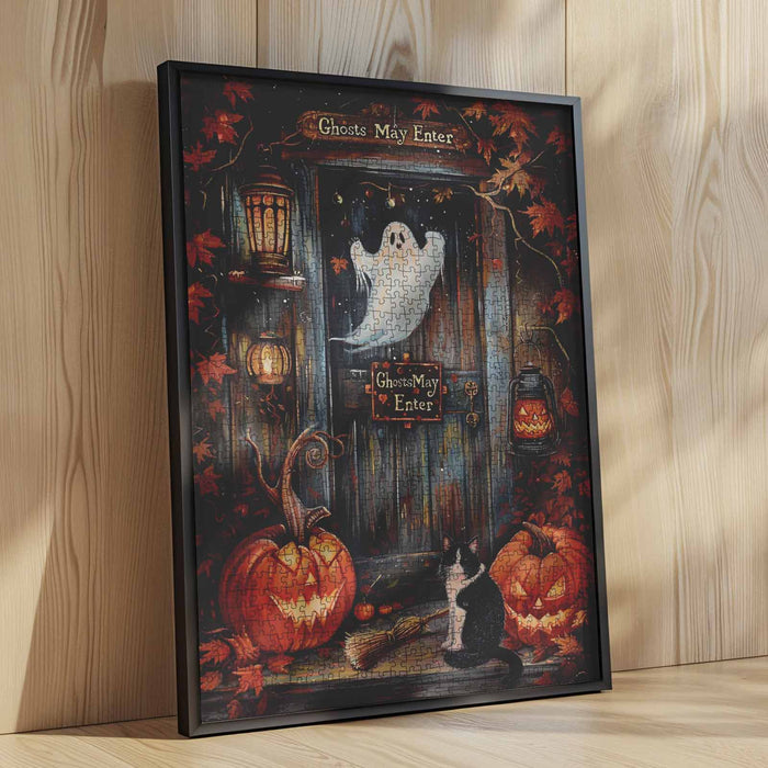 Haunted Porch Ghost Cat Jigsaw Puzzle