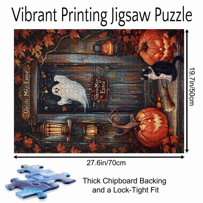 Haunted Porch Ghost Cat Jigsaw Puzzle