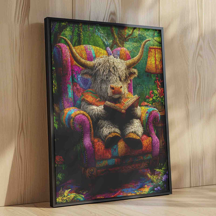 Highland Cow Reading in Armchair Jigsaw Puzzle