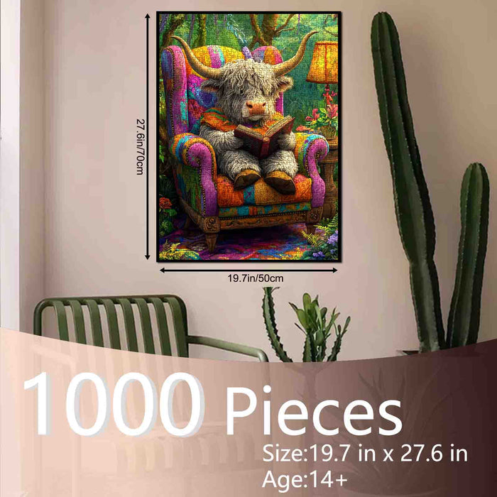 Highland Cow Reading in Armchair Jigsaw Puzzle