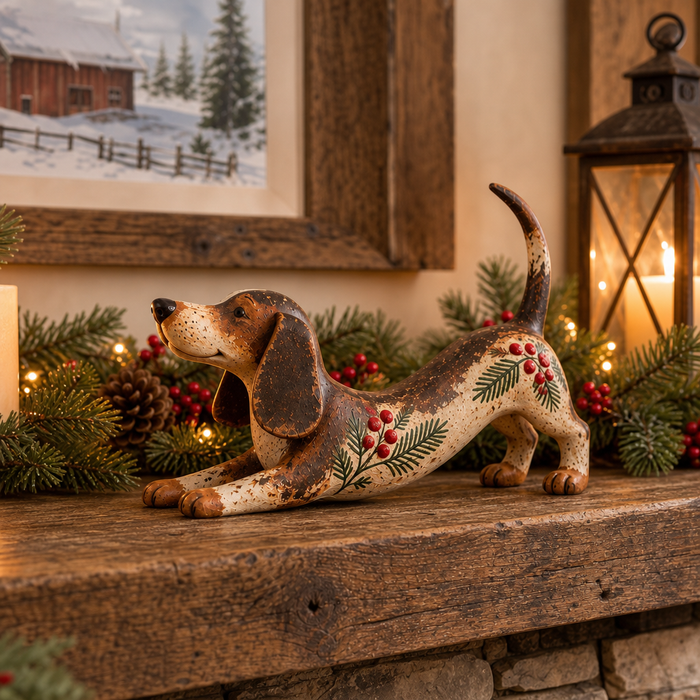 Holly Hound – Evergreen Berry Dachshund Christmas Figurine