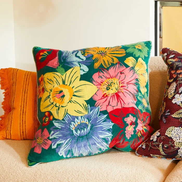 Ines Velvet Cushion - Verdant