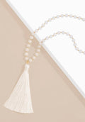 Iridescent beaded tassel long necklace