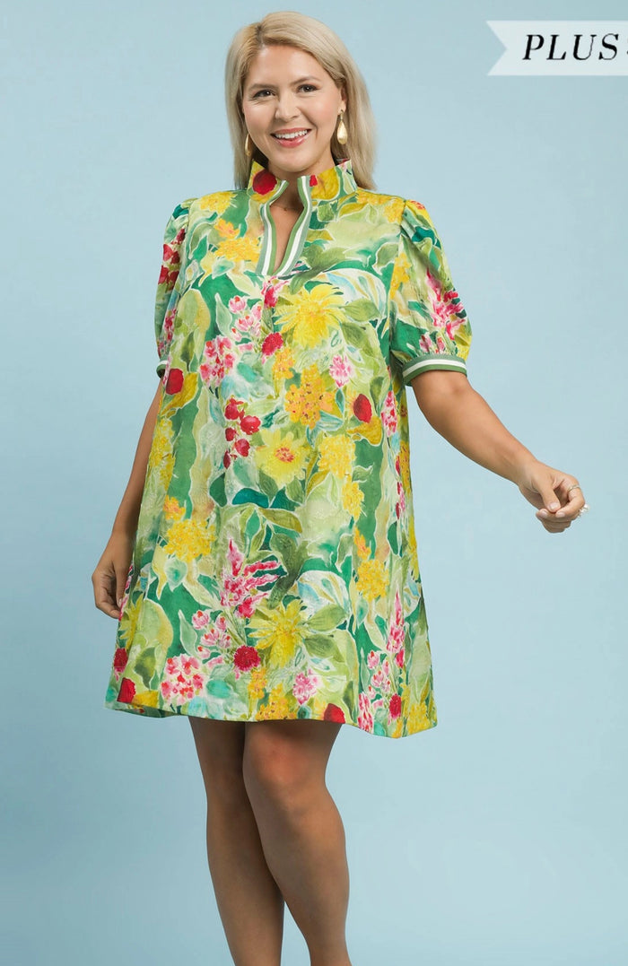 Jacquard Bloomscape Print Mini Dress plus