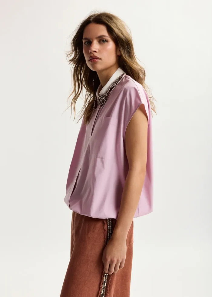 Janky Beaded Collar Shirt - Violet