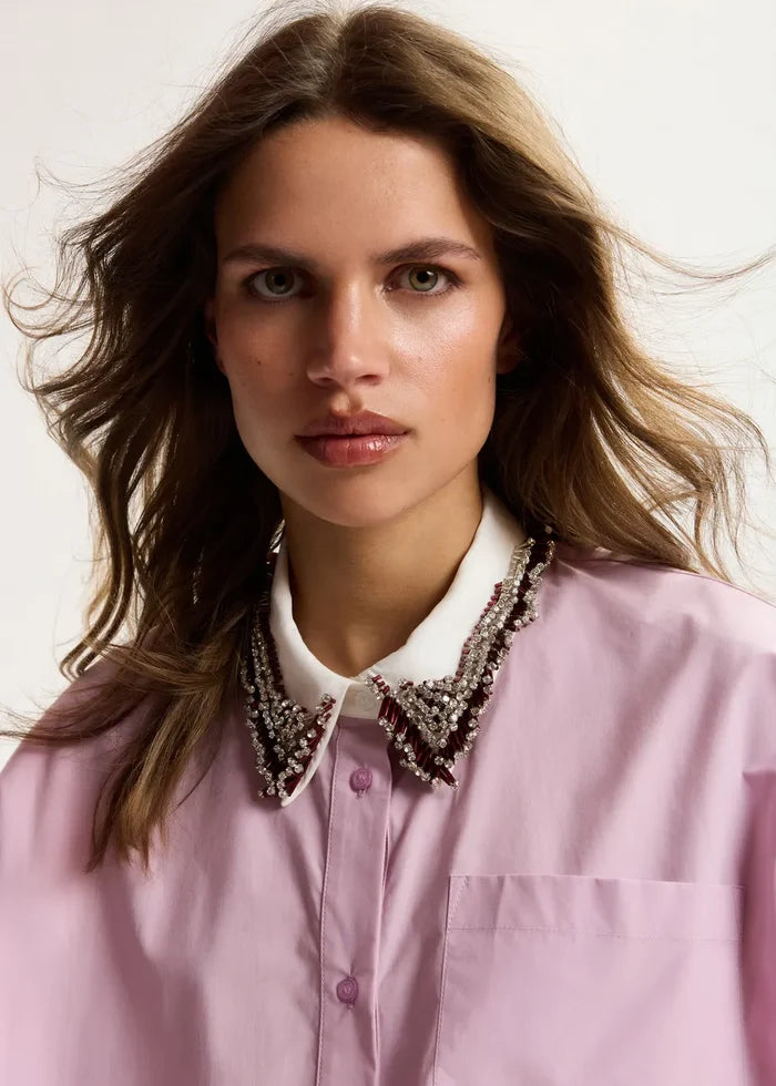 Janky Beaded Collar Shirt - Violet