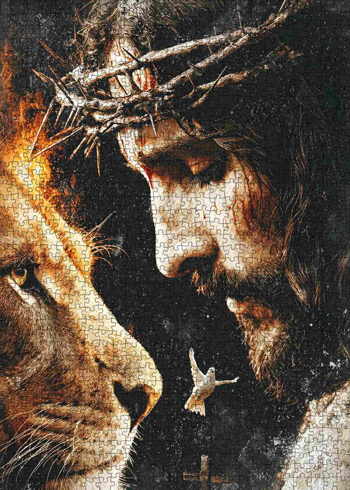 Jesus and Lion Faith Portrait Jigsaw Puzzle