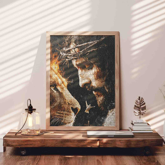 Jesus and Lion Faith Portrait Jigsaw Puzzle