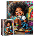 Joyful Curly Girl Graffiti Street Jigsaw Puzzle