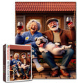 Joyful Elderly Couple With Dog Jigsaw Puzzle