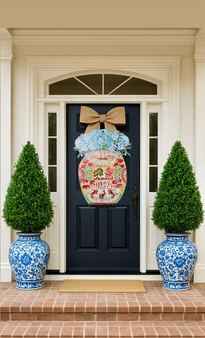 LARGE Designer Chinois Vase with Hydrangeas Door Hanger