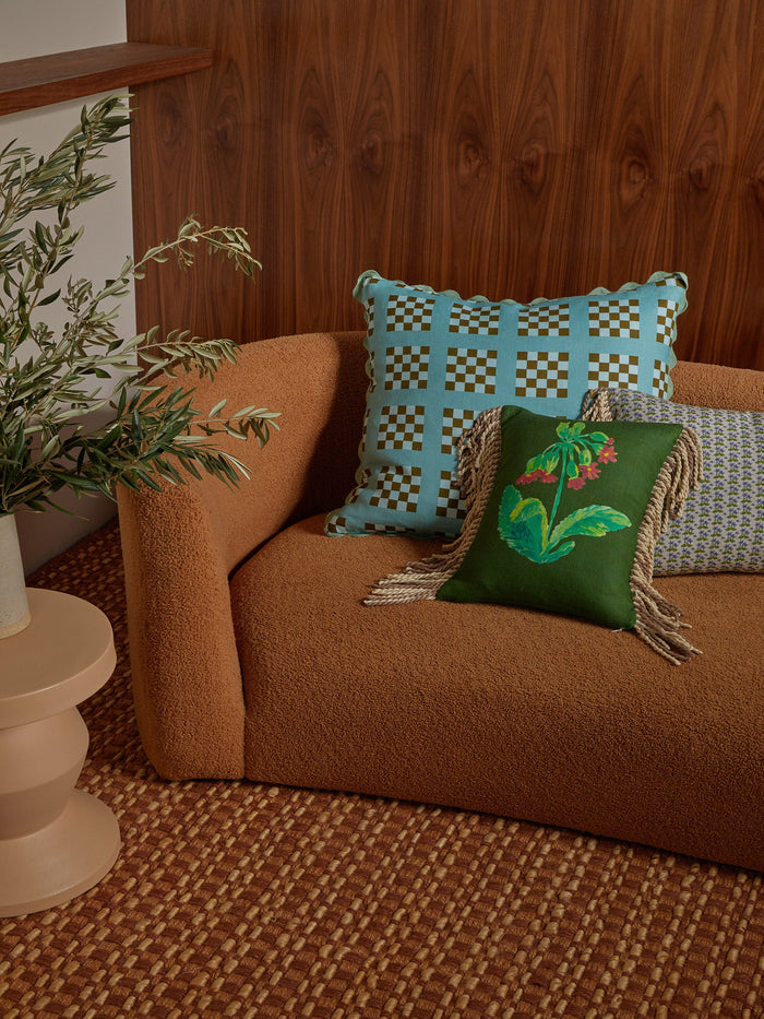 Lattice Blue 60cm Cushion styled