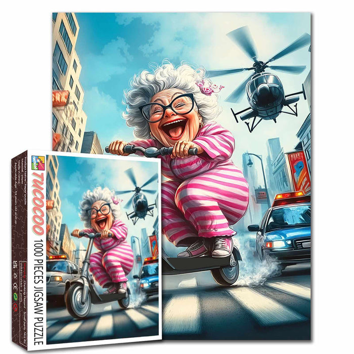 Laughing Grandma’s Scooter Getaway Jigsaw Puzzle