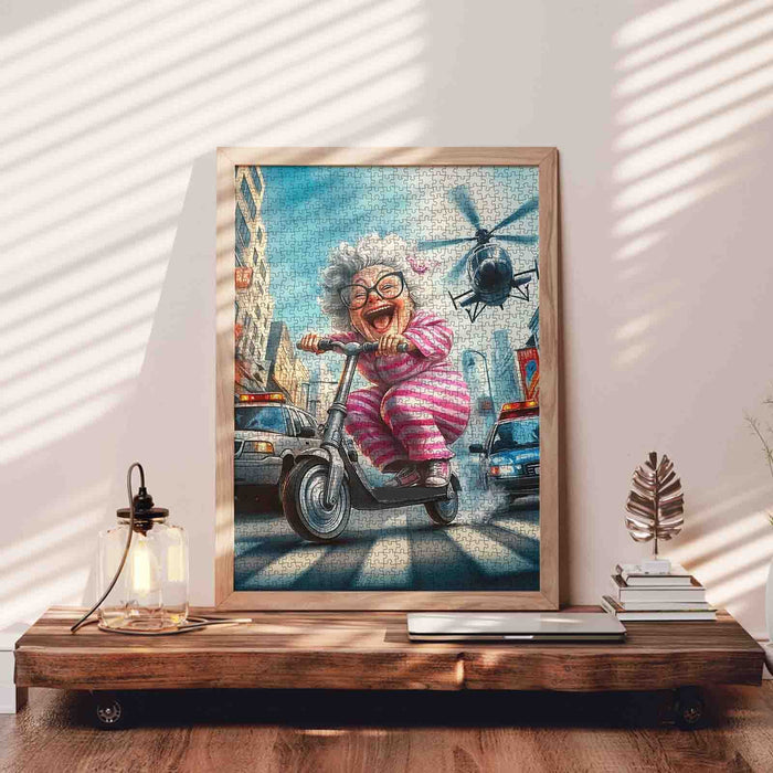 Laughing Grandma’s Scooter Getaway Jigsaw Puzzle