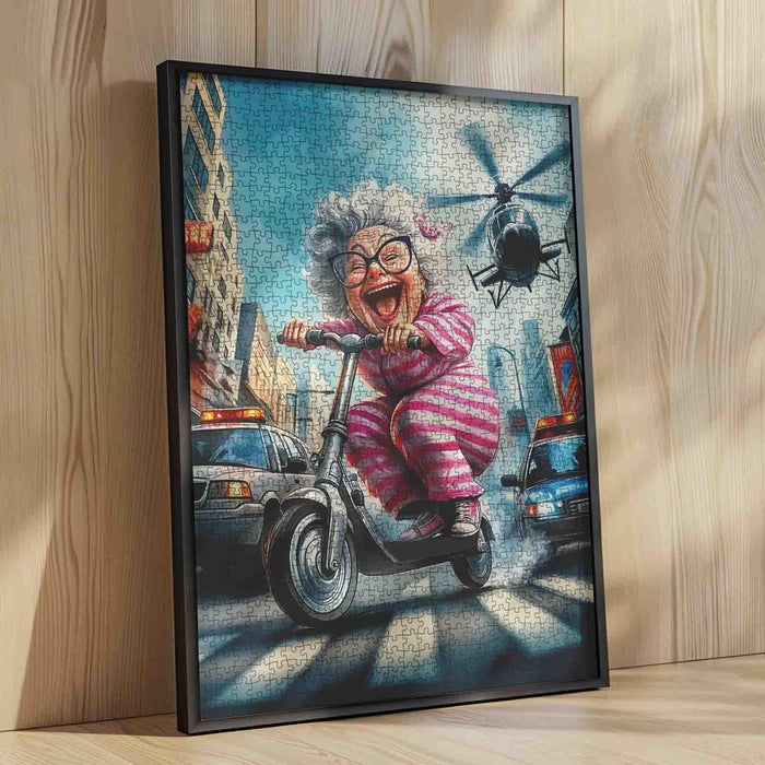 Laughing Grandma’s Scooter Getaway Jigsaw Puzzle