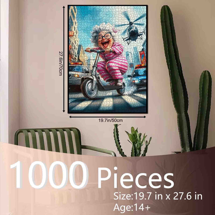 Laughing Grandma’s Scooter Getaway Jigsaw Puzzle