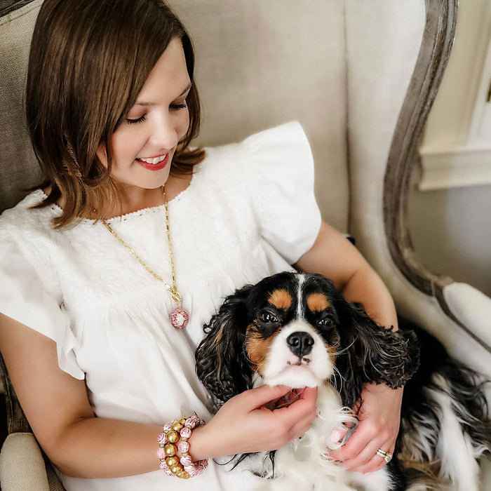 Laurel Chinoiserie T-Bar Necklace in Pink & White