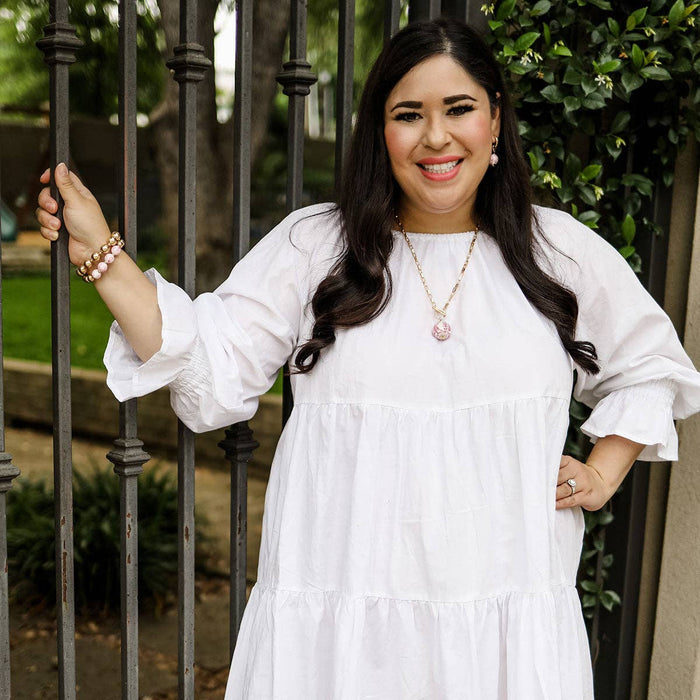 Laurel Chinoiserie T-Bar Necklace in Pink & White