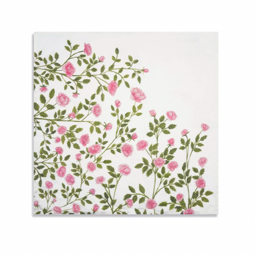 'Le Jardin des Roses' Linen Napkin in Pink & Green, 50x50cm