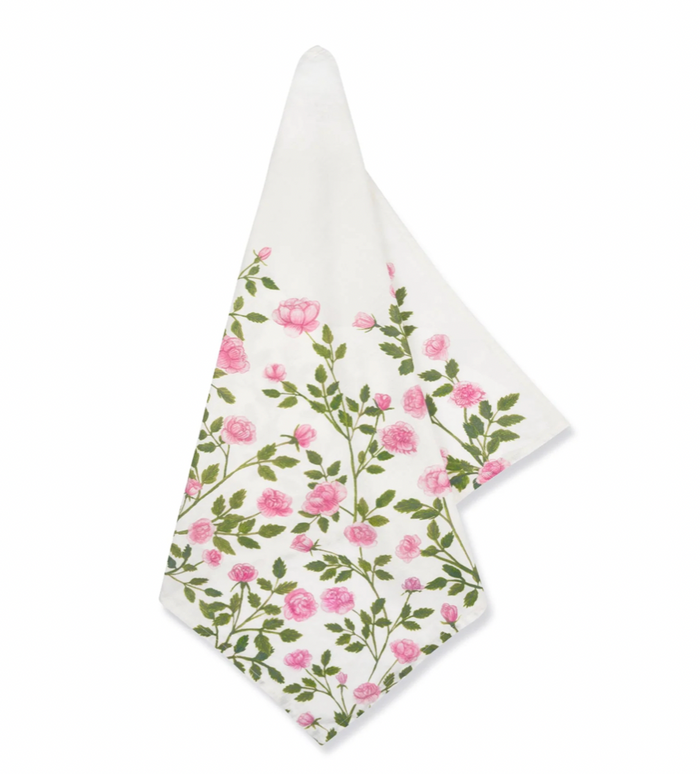 'Le Jardin des Roses' Linen Napkin in Pink & Green, 50x50cm
