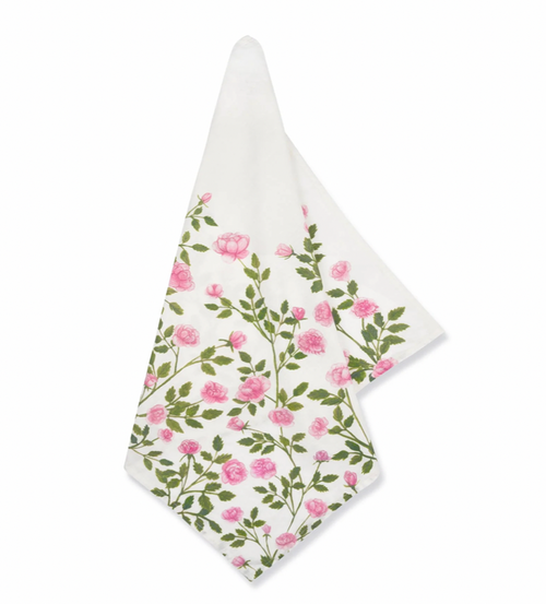 'Le Jardin des Roses' Linen Napkin in Pink & Green, 50x50cm