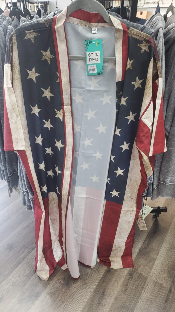 Lightweight Weathered American Flag Kimono