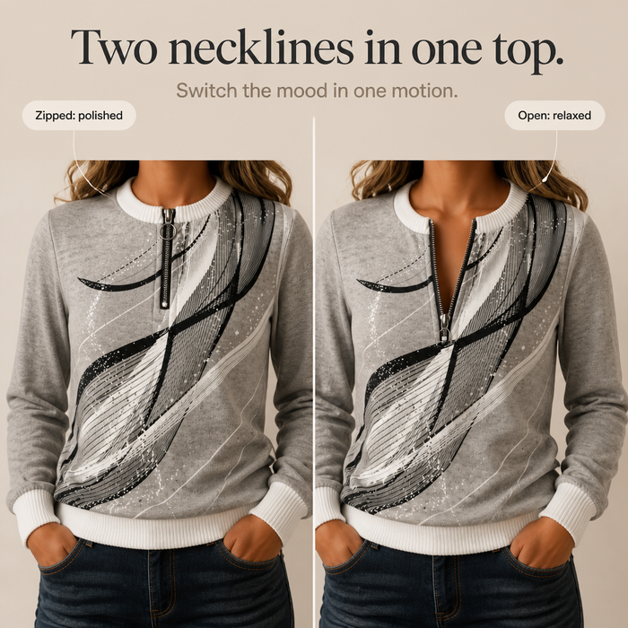 Lineora – Abstract Print Half-Zip Sweatshirt