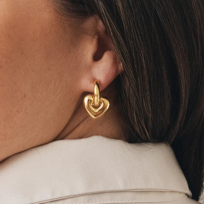 Lisa Puffy Heart Earrings - Gold