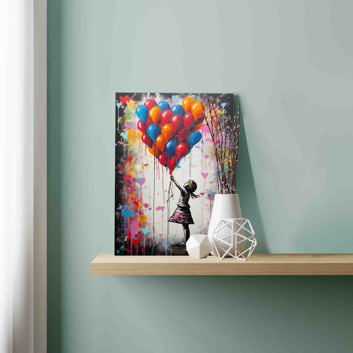 Little Girl with Colorful Balloon Paint by Numbers