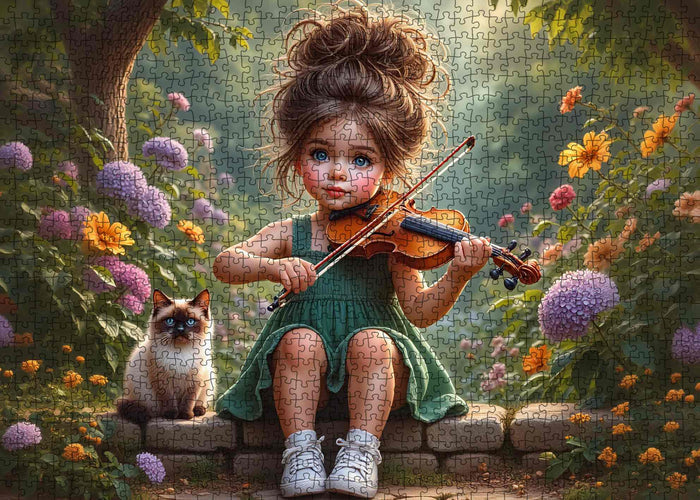 Little Violin Girl Garden Melody Jigsaw Puzzle