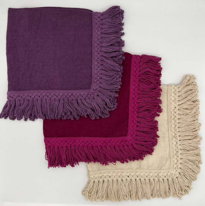 Long Fringe Linen Napkin- Assorted Colors