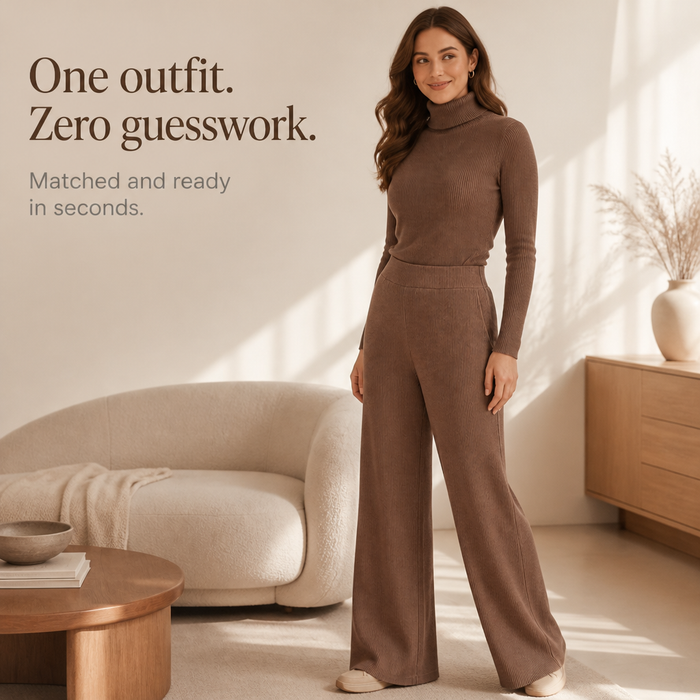 Lunavia – Turtleneck Knit Top And Wide-Leg Pants Set