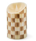 Mackenzie Childs mocha check flameless 5" pillar candle