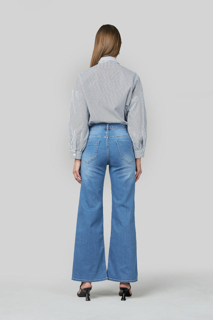 Marrie Wide Leg Flare Jeans - Rodeo Blue