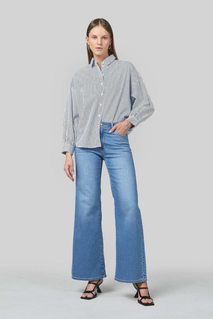 Marrie Wide Leg Flare Jeans - Rodeo Blue