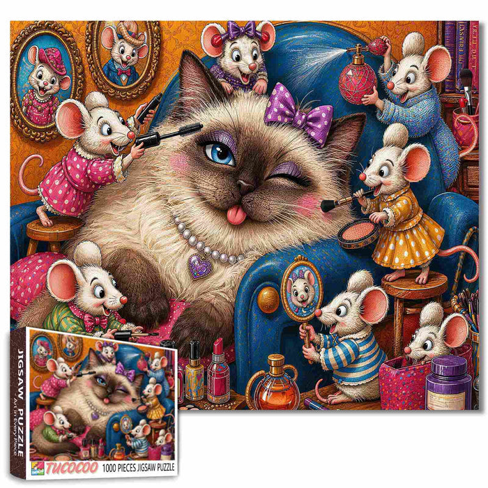 Mice Glam Squad Spoiling Cat Jigsaw Puzzle