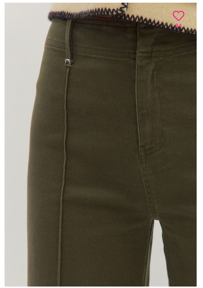 Mid rise ankle length pant -olive