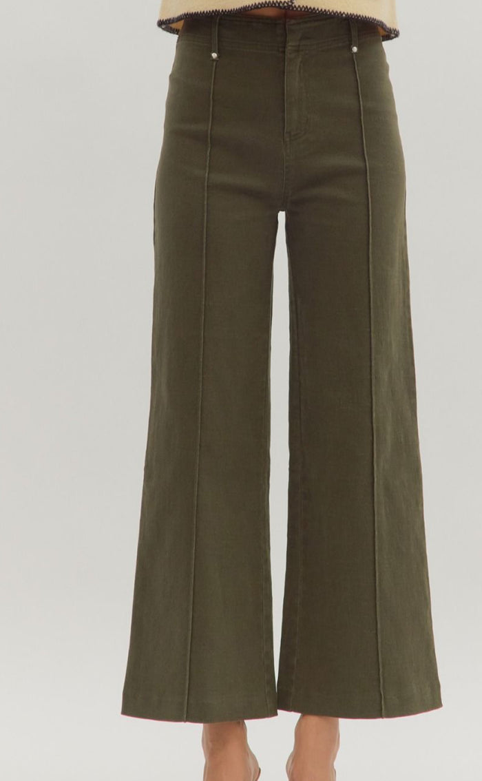 Mid rise ankle length pant -olive