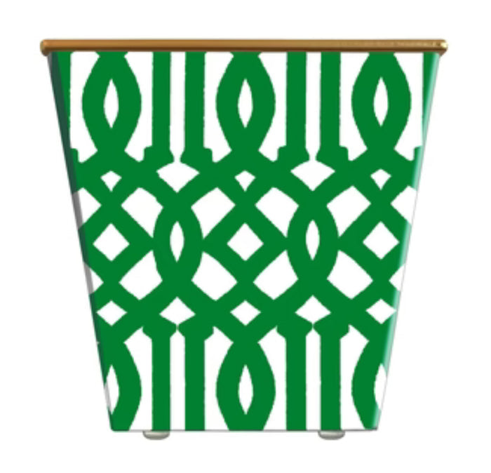Mini Fretwork Cachepot Candle in Hunter Green and White with Bergamot Fragrance