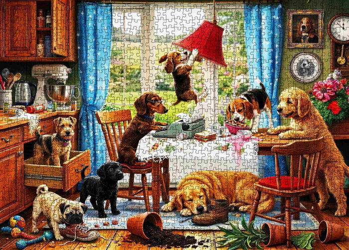 Mischievous Dogs Kitchen Chaos Jigsaw Puzzle