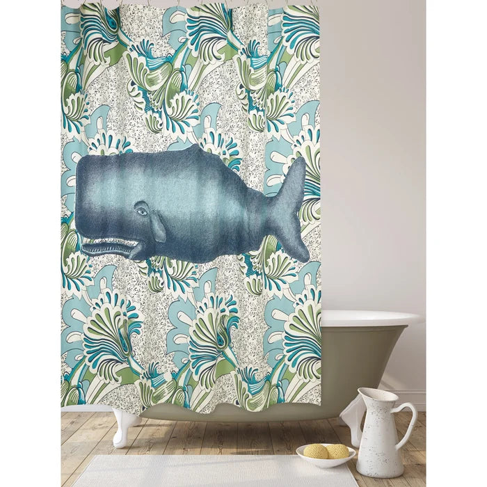 Moby Whale Beach Bath Shower Curtain - Coastal Compass Home Decor
