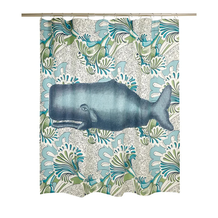 Moby Whale Beach Bath Shower Curtain - Coastal Compass Home Decor