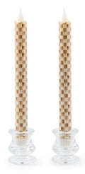 Mocha Check Flameless Dinner Candles, Set Of 2